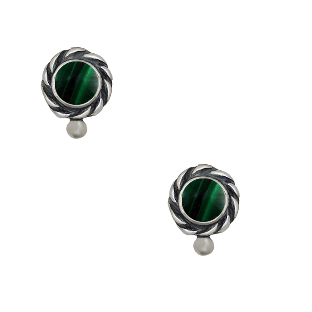 Sterling Silver Petite Malachite Post Stud Earrings